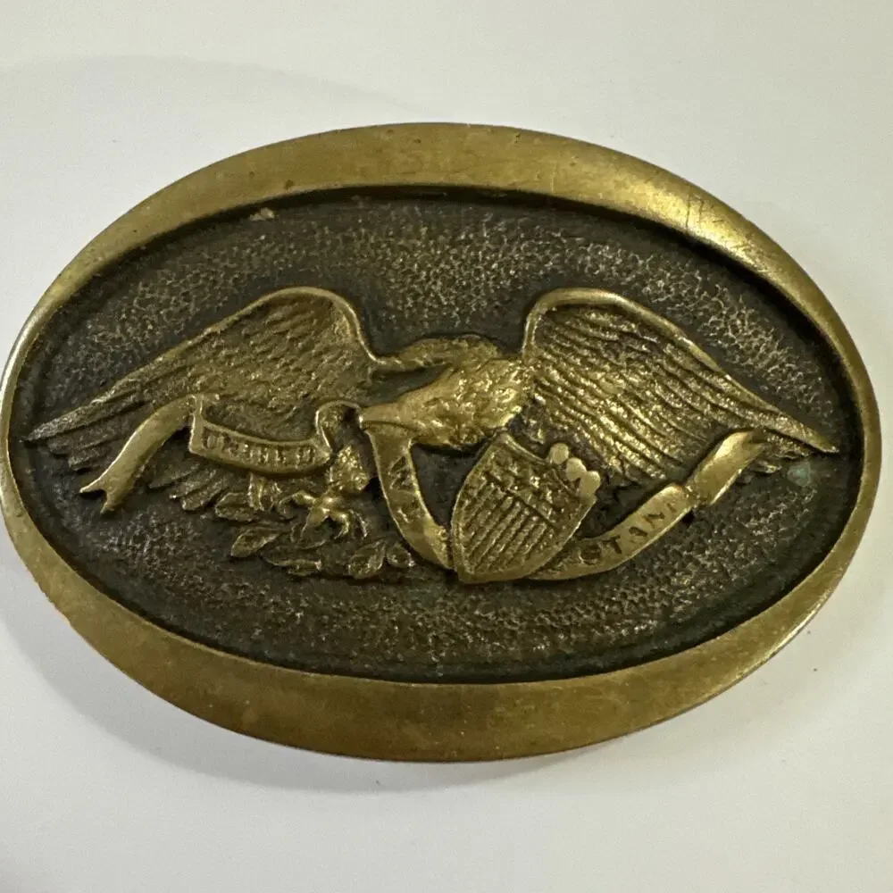 Vintage 1976 Heritage Mint Solid Brass United We Stand Eagle Belt Buckle USA 76